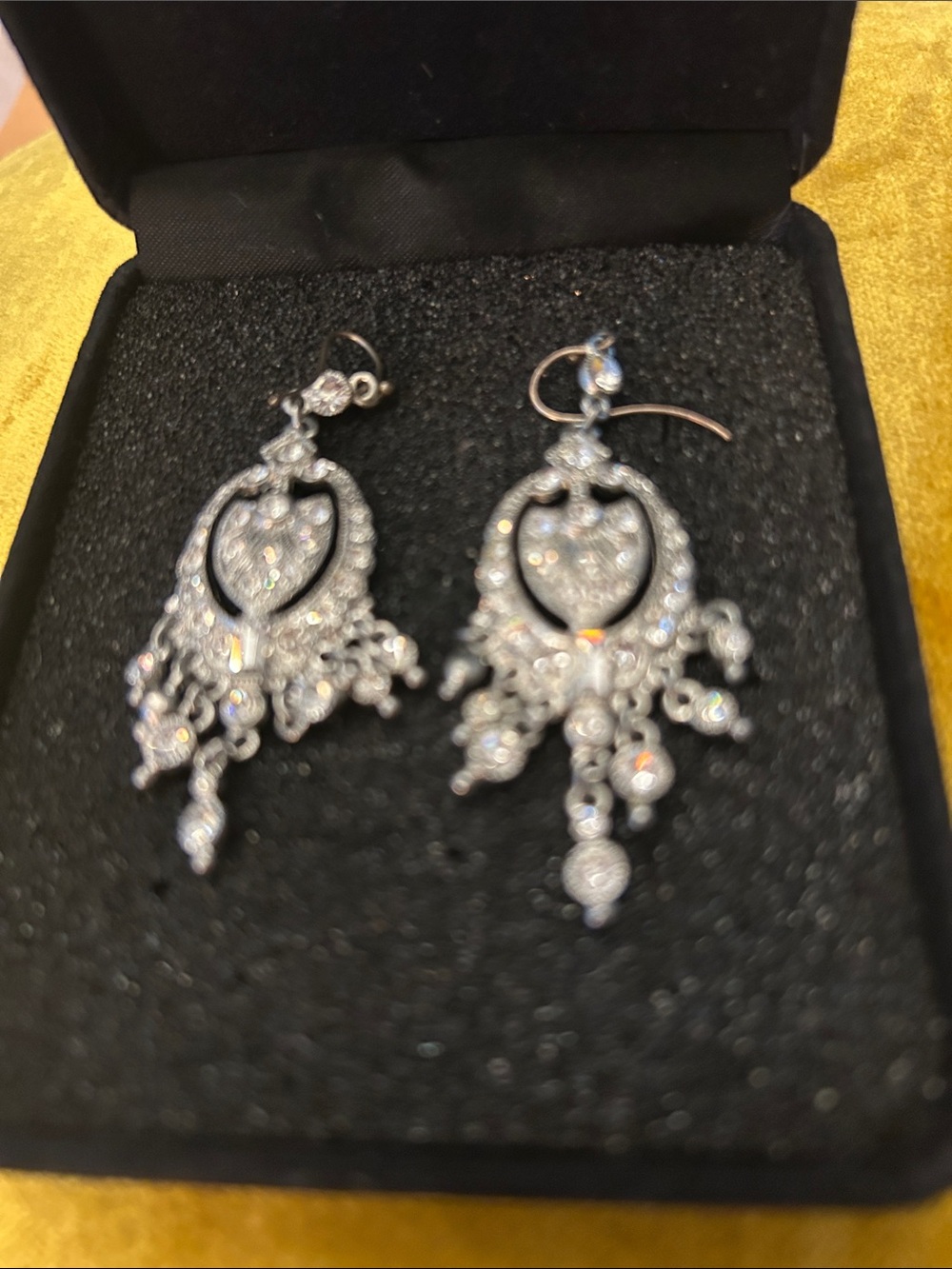 Heart-Frame Crystal Drop Earrings in Silver Tone